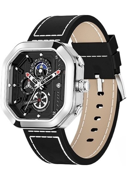 Gümüş Siyah Lıge Üst Marka Lüks Erkek Saatler Kare Spor Moda Kuvars Izle Erkekler Için Su Geçirmez Kronograf Kol Saati Reloj Hombre + Kutu (Yurt Dışından) modelleri