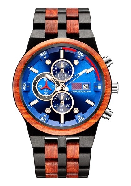 Abanoz Kırmızı Moda Kunhuang Ahşap Izle Adam Çok Fonksiyonlu Moda Saat Kronograf Saat Bilek Izle Aydınlık Spor Kuvars Kol Saati (Yurt Dışından)