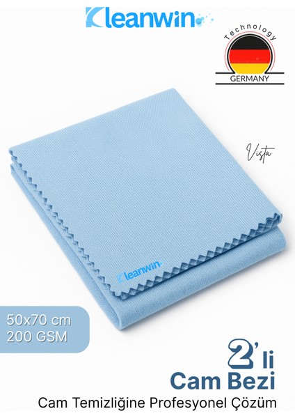 Vista Mavi Mikrofiber Cam Bezi 50X70CM 200 Gsm 2’li Set Araba ve Ev Cam Temizlik Bezi