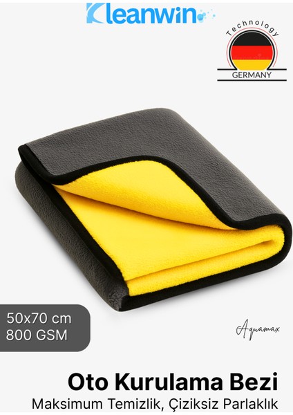 Aquamax Mikrofiber 800 Gsm Oto Kurulama Havlusu 50X70CM Araç Yıkama ve Cam Temizlik Bezi