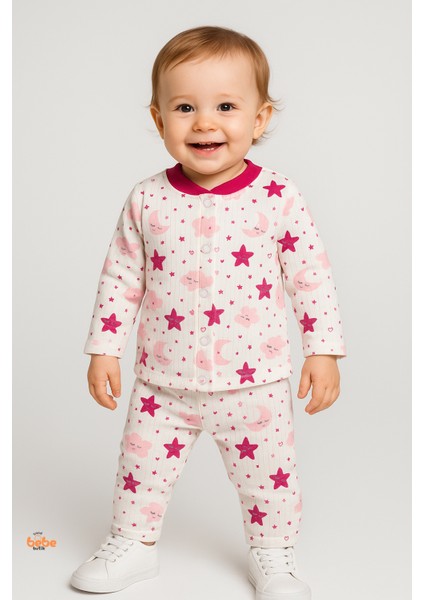 2’li Takım Rahat Uyku Seti Sevimli Ay Yıldız ve Bulut Desenli Unisex Bebek Pijama Takımı 9-12 Ay