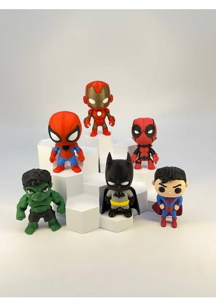 Süper 6 | Süper Kahramanlar | Superman | Batman | Hulk | Ironman | Deadpool | Spiderman 7cm
