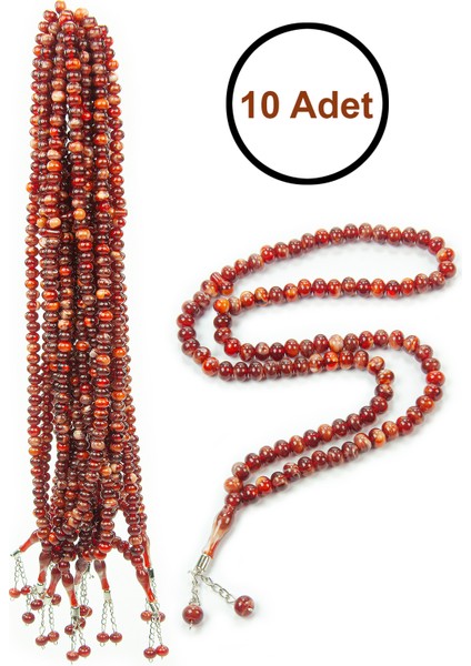 10 Adet 99LU Namaz Tesbihi 10MM Hac Umre Hediyelik - Kahverengi