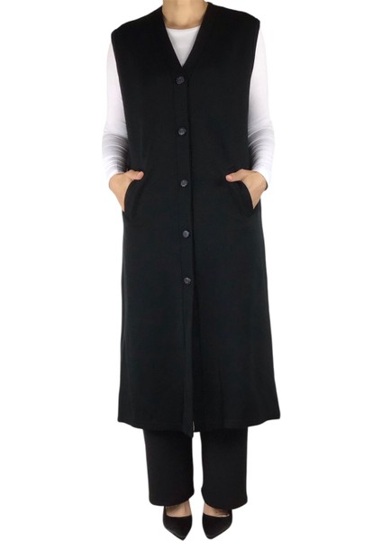 Kadın Önü Düğmeli Uzun Cepli Mevsimlik Çelik Örgü Yelek fiyatları