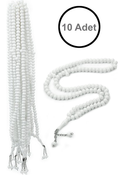 10 Adet 99LU Namaz Tesbihi 10MM Hac Umre Hediyelik - Beyaz