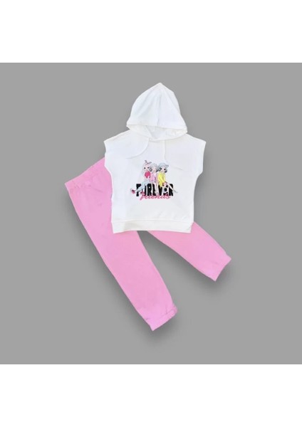 3-4-5 Yaş Forever Cici Kızlar Baskılı Kapşonlu 2li Kız Çocuk Takımı Pembe fiyatları
