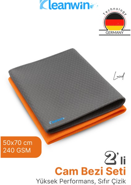 Lucid Mikrofiber Araba Cam Bezi 50X70 cm 240 Gsm – Turuncu & Gri – Cam Silme ve Kurulama Bezi