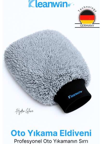 Hydroglove Mikrofiber Oto Yıkama Eldiveni Sünger Dolgulu Araç Temizlik ve Araba Cila Eldiveni - Gri