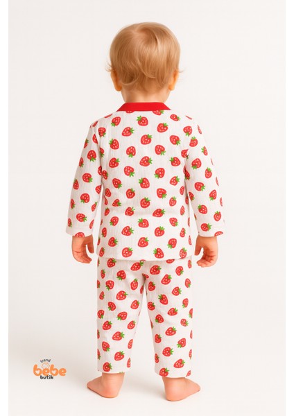 Çilek Desenli Bebek Pijama Takımı 9-12 Ay %100 Pamuk,unisex Bebek 2’li Set Uzun Kollu Rahat ve Şirin fiyatları