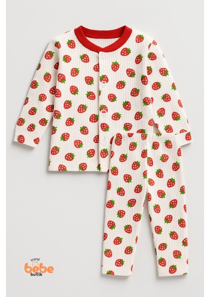 Çilek Desenli Bebek Pijama Takımı 9-12 Ay %100 Pamuk,unisex Bebek 2’li Set Uzun Kollu Rahat ve Şirin modelleri