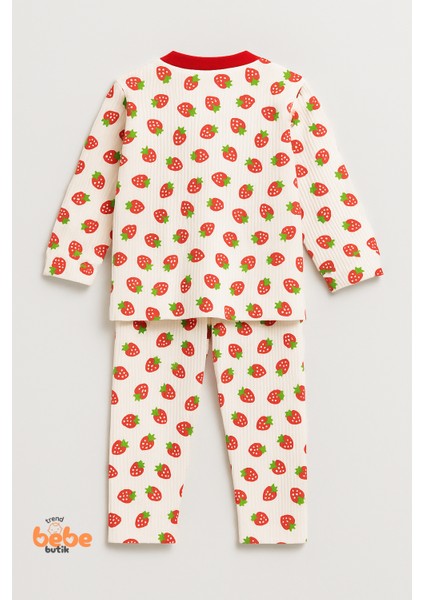 Çilek Desenli Bebek Pijama Takımı 9-12 Ay %100 Pamuk,unisex Bebek 2’li Set Uzun Kollu Rahat ve Şirin fırsatları