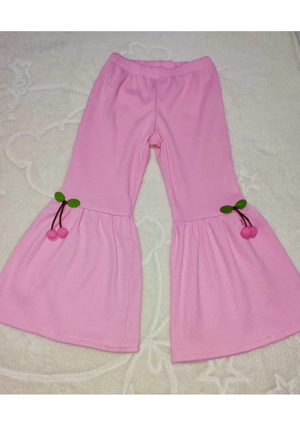 1-2-3-4 Yaş Kiraz Baskılı Tişört Ispanyol Paçalı Likralı 2li Kız Çocuk Takımı Pembe modelleri