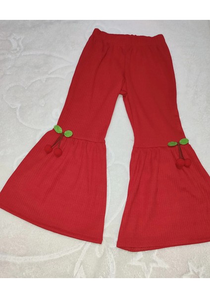 1-2-3-4 Yaş Kiraz Baskılı Tişört Ispanyol Paçalı Likralı 2li Kız Çocuk Takımı Kırmızı modelleri