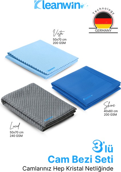3’lü Mikrofiber Cam Bezi Seti – Sihirli Cam Bezi, Araba Cam Bezi, Iz Bırakmayan Cam Silme Bezi