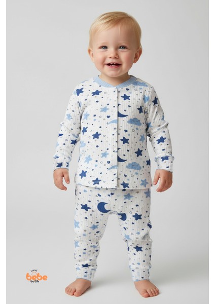 2’li Takım Rahat Uyku Seti Sevimli Ay Yıldız ve Bulut Desenli Unisex Bebek Pijama Takımı 9-12 Ay