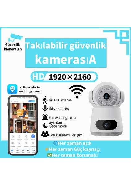 SQ003 Akıllı Iç Mekan Güvenlik Kamerası: Full Hd, Wifi, 4mp, 360 Derece, Gece Görüşlü, Iki Yönlü Ses