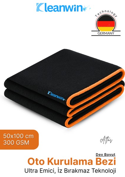 Atlas 50X100CM Premium Mikrofiber Araba Kurulama Bezi – Maxi Boy Ultra Emici Oto Kurulama Havlusu