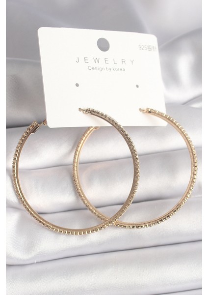 Pirinç Gold Renk Zirkon Taşlı Halka Model Kadın Küpe