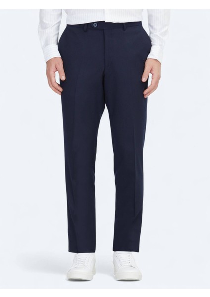 Lacivert Düz Dokuma Fitted Fit Klasik Pantolon fiyatları