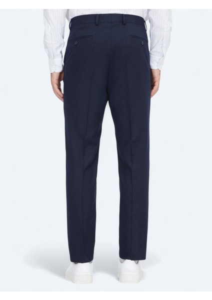 Lacivert Düz Dokuma Fitted Fit Klasik Pantolon indirimleri