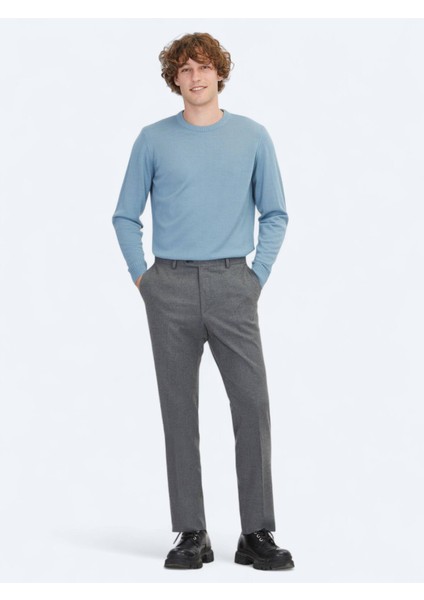 Gri Düz Dokuma Fitted Fit Klasik Pantolon