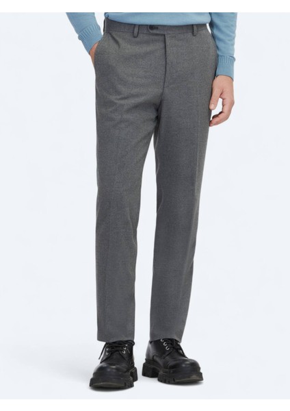 Gri Düz Dokuma Fitted Fit Klasik Pantolon fiyatları
