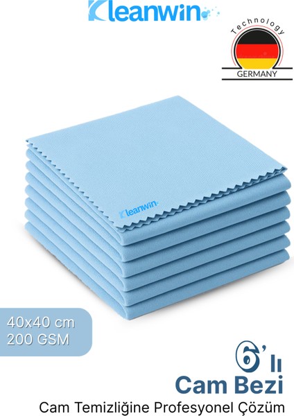6 Adet 40X40CM Vista Mavi Mikrofiber Cam Bezi 200 Gsm – Araba ve Ev Cam Temizlik Bezi