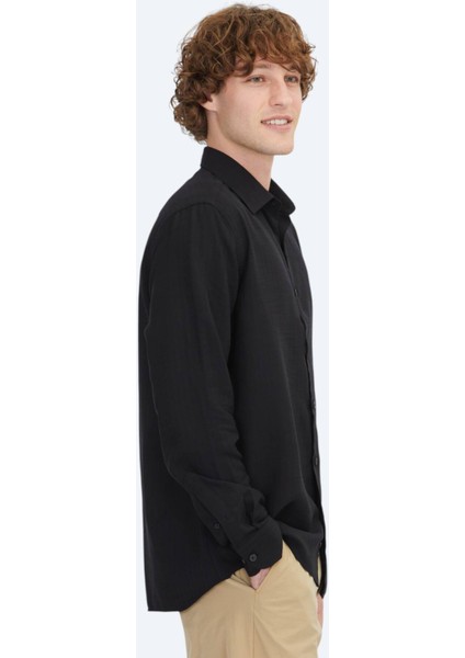 Siyah Çizgili Regular Fit Dokuma Casual Gömlek