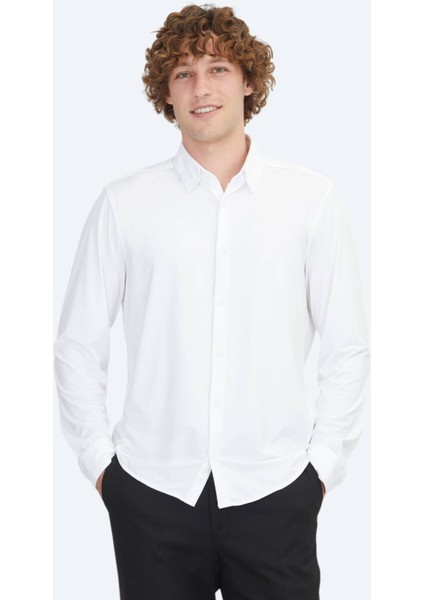 Beyaz Regular Fit Casual Gömlek