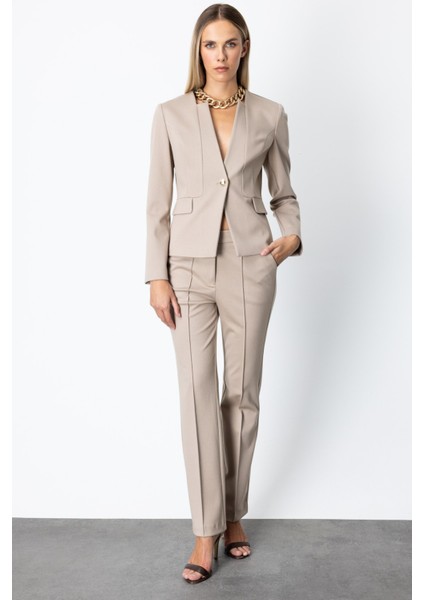 Tek Düğme Süs Kapak Cepli Ceket Vizon 05141 fiyatları