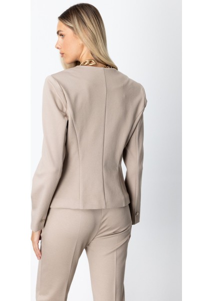 Tek Düğme Süs Kapak Cepli Ceket Vizon 05141 modelleri