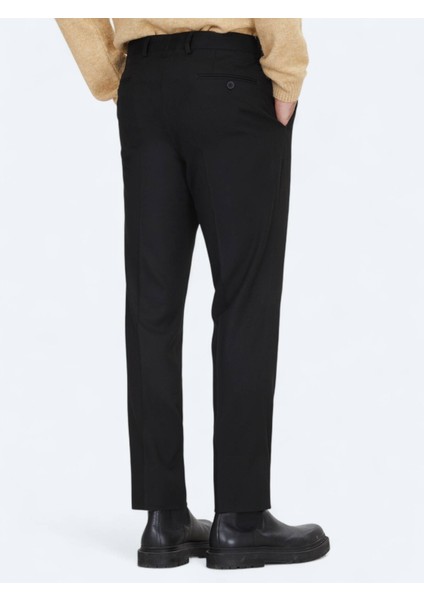 Siyah Düz Dokuma Fitted Fit Klasik Pantolon fırsatları