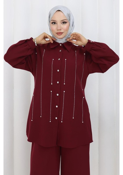 Taş Detaylı Takım Bordo 19266 fiyatları