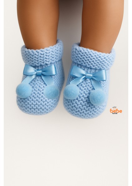 Kız Erkek Bebek Triko Patik – Ponponlu Fiyonklu Örgü Bebek Patik Çorap 1 Yaş Bebek Patiği