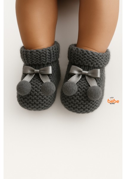 Kız Erkek Bebek Triko Patik – Ponponlu Fiyonklu Örgü Bebek Patik Çorap 1 Yaş Bebek Patiği