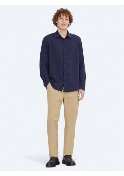 Lacivert Çizgili Regular Fit Dokuma Casual Gömlek fiyatları