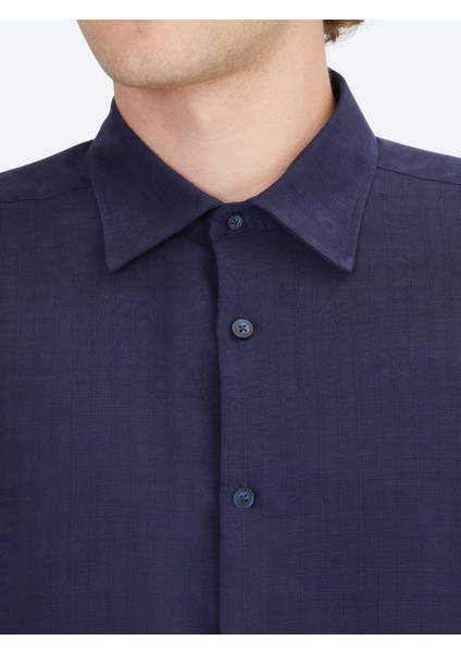 Lacivert Çizgili Regular Fit Dokuma Casual Gömlek fırsatları
