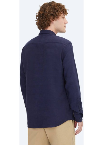 Lacivert Çizgili Regular Fit Dokuma Casual Gömlek indirimleri