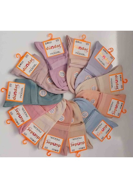 Dündar Modal Kadın Renkli Soket Çorap – 12’li Paket modelleri