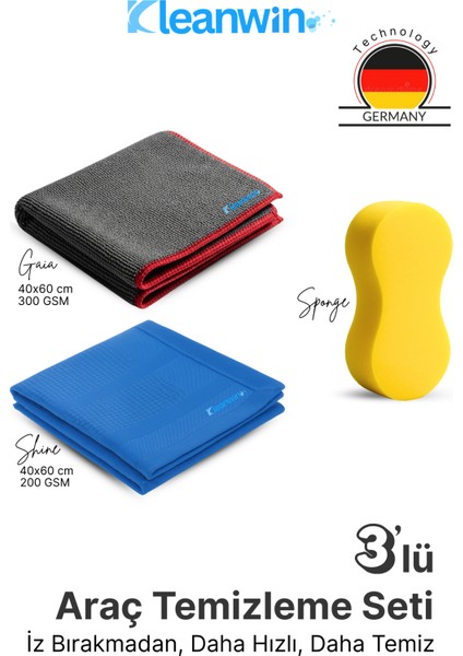 3’lü Mikrofiber Oto Yıkama Araç Temizleme Seti – Sünger, Oto Kurulama Bezi ve Araba Cam Bezi