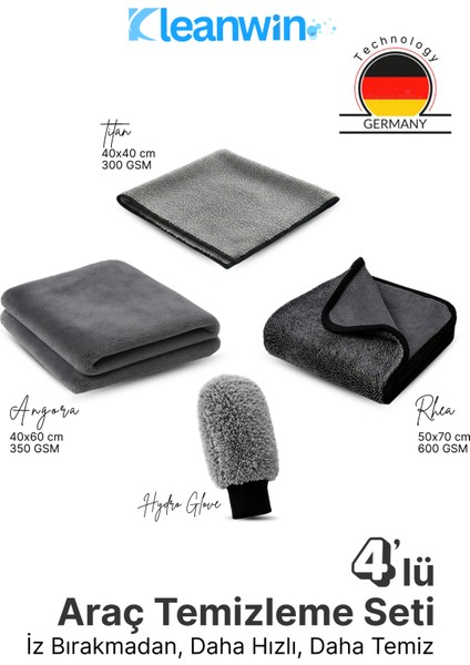 4’lü Mikrofiber Oto Yıkama ve Kurulama Seti – Araç Iç ve Dış Temizlik Bezleri ve Oto Yıkama Eldiveni