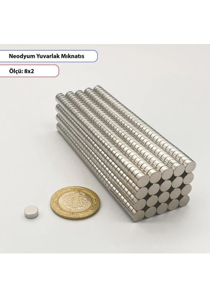 Yuvarlak Neodyum Mıknatıs 8X2MM -10LU