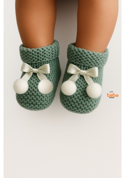 Kız Erkek Bebek Triko Patik – Ponponlu Fiyonklu Örgü Bebek Patik Çorap 1 Yaş Bebek Patiği
