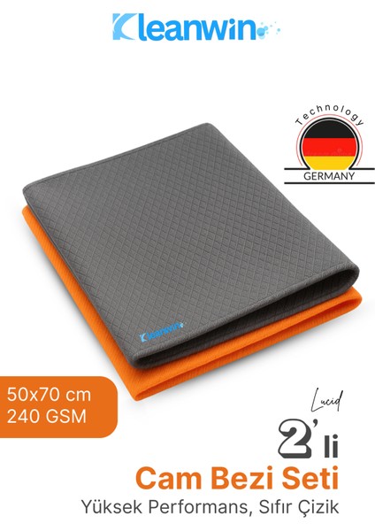 2’li 40X40CM Lucid Mikrofiber Araba Cam Bezi Seti – Gri ve Turuncu, Iz Bırakmaz Cam Silme Bezi