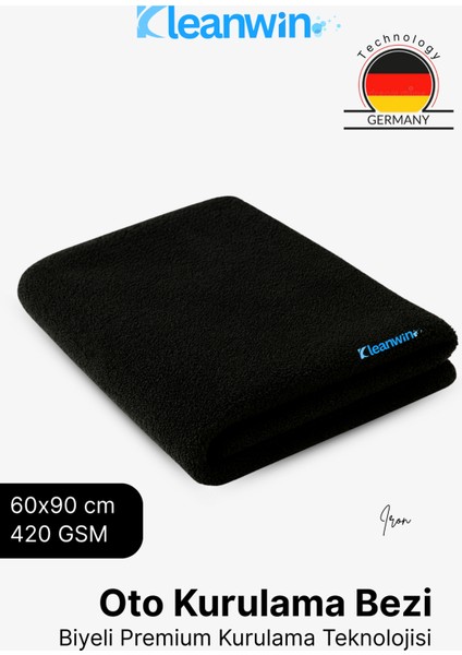 Iron Mikrofiber Kurulama Bezi 60X90CM 420 Gsm Siyah Biyeli Premium Oto Kurulama Havlusu