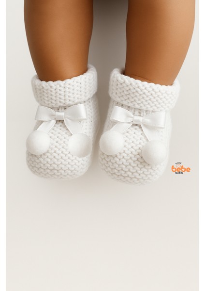 Kız Erkek Bebek Triko Patik – Ponponlu Fiyonklu Örgü Bebek Patik Çorap 1 Yaş Bebek Patiği