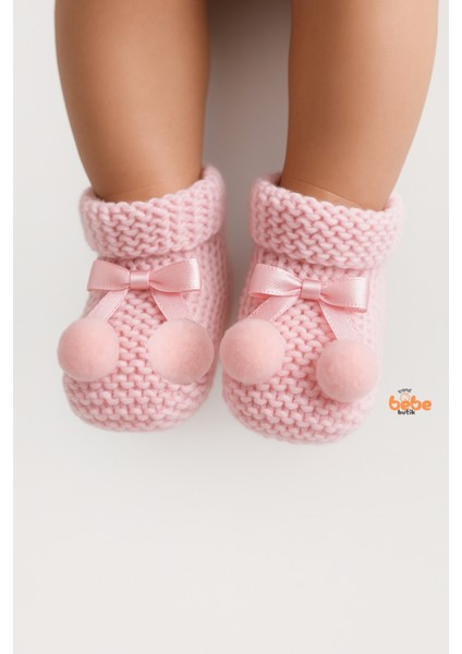 Kız Erkek Bebek Triko Patik – Ponponlu Fiyonklu Örgü Bebek Patik Çorap 1 Yaş Bebek Patiği