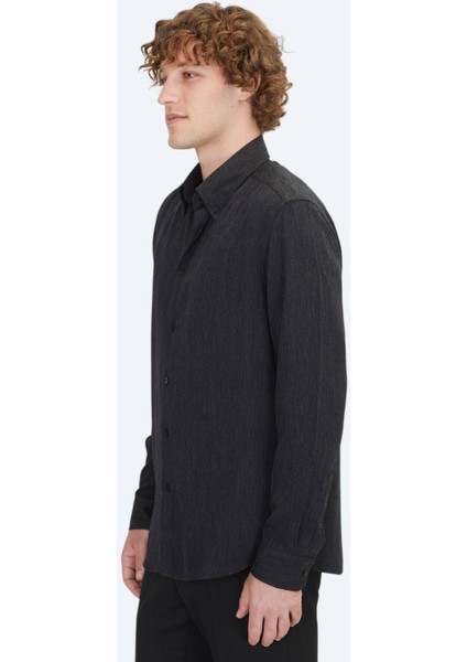 Siyah Regular Fit Dokuma Casual Gömlek modelleri