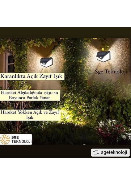 10 Adet Siyah Solar Güneş Enerjili Hareket Sensörlü 4 Taraflı Aydınlatma Lambası
