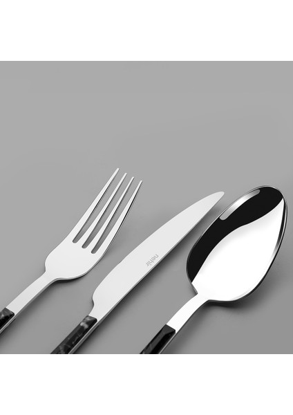Tulip Siyah 6 Kişilik Mermer Desenli 18 Parça Kutulu Çatal Kaşık Bıçak Takımı modelleri